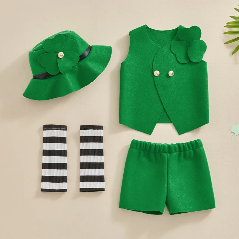 

Saint Patricks Day Newborn Outfit Baby Patrick Costume Girl Boy Green Leprechaun Pant Set 4Pcs Clothes With Hat