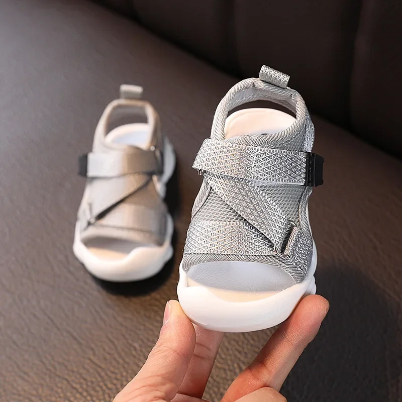 Summer Toddler Baby Sandals Solid Mesh Breathable Beach Shoes Anti Kick Anti Slip Walking Shoes Infant Boy Girls Flat Sandals