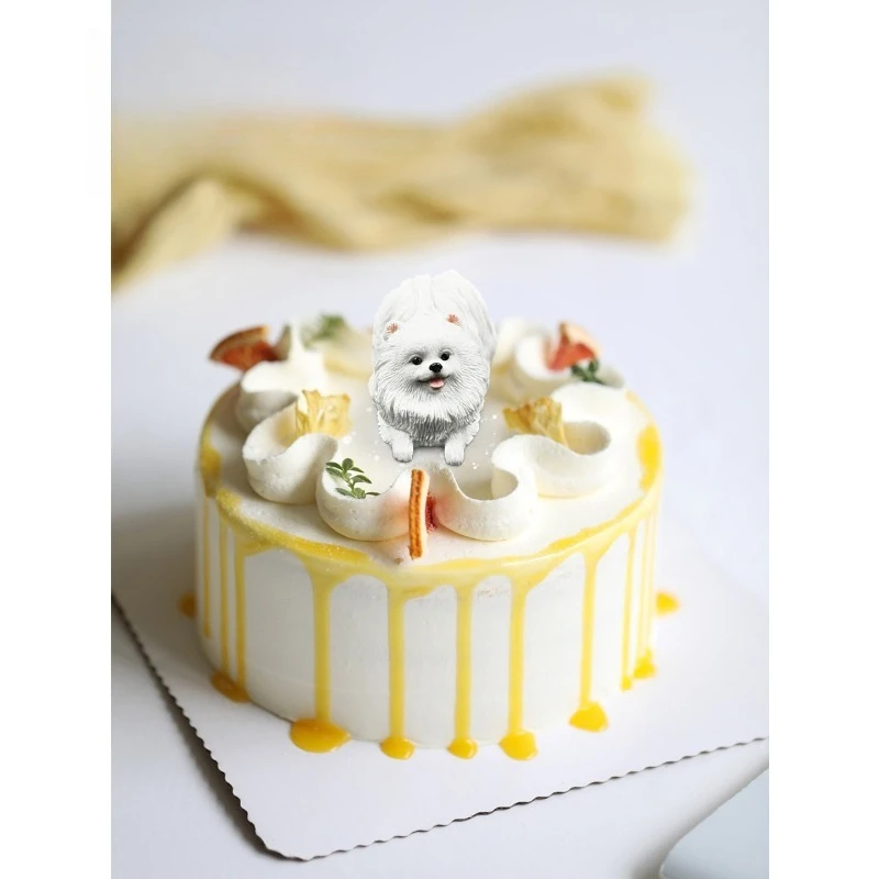 

Cute Pomeranian Simulated Puppy Model Cake Decoration Car Ornament Creative Gift
