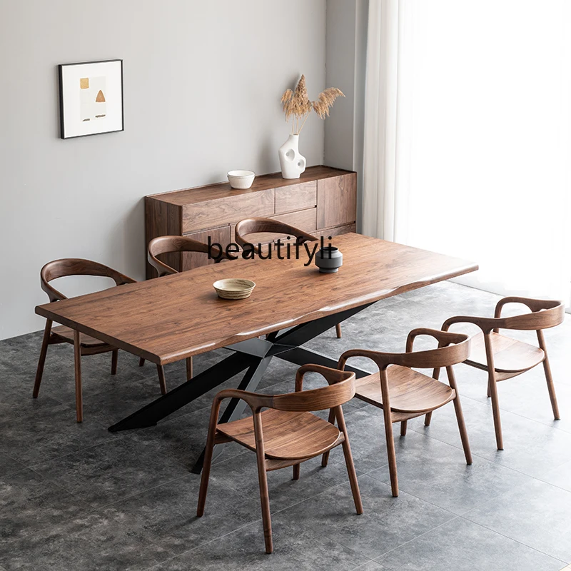 

Nordic log Italian conference table rectangular thickened North American black walnut large board dining table