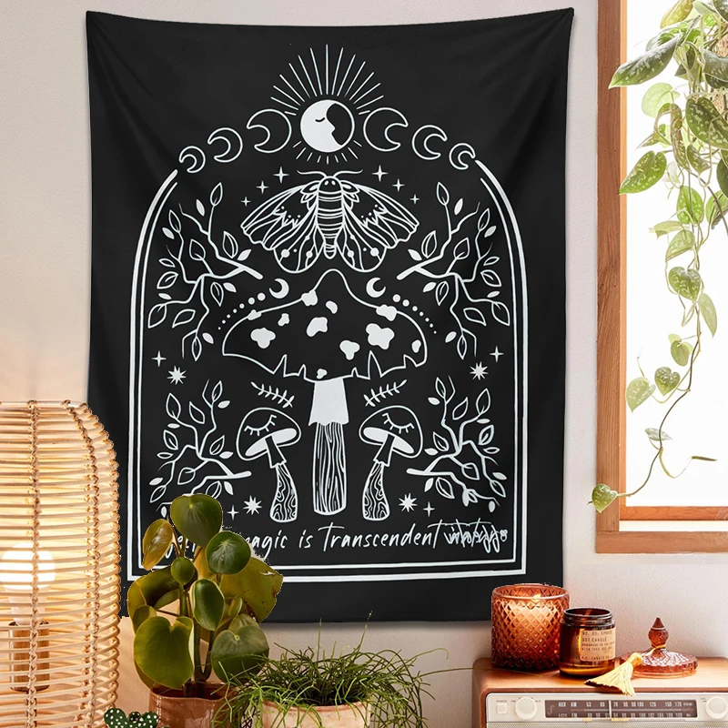 Tarot Mushroom Tapestry Wall Hanging Moon Phases Fairycore Witchy Alt Bohemian Decoration Home Hippie Girls Dorm Room Decor