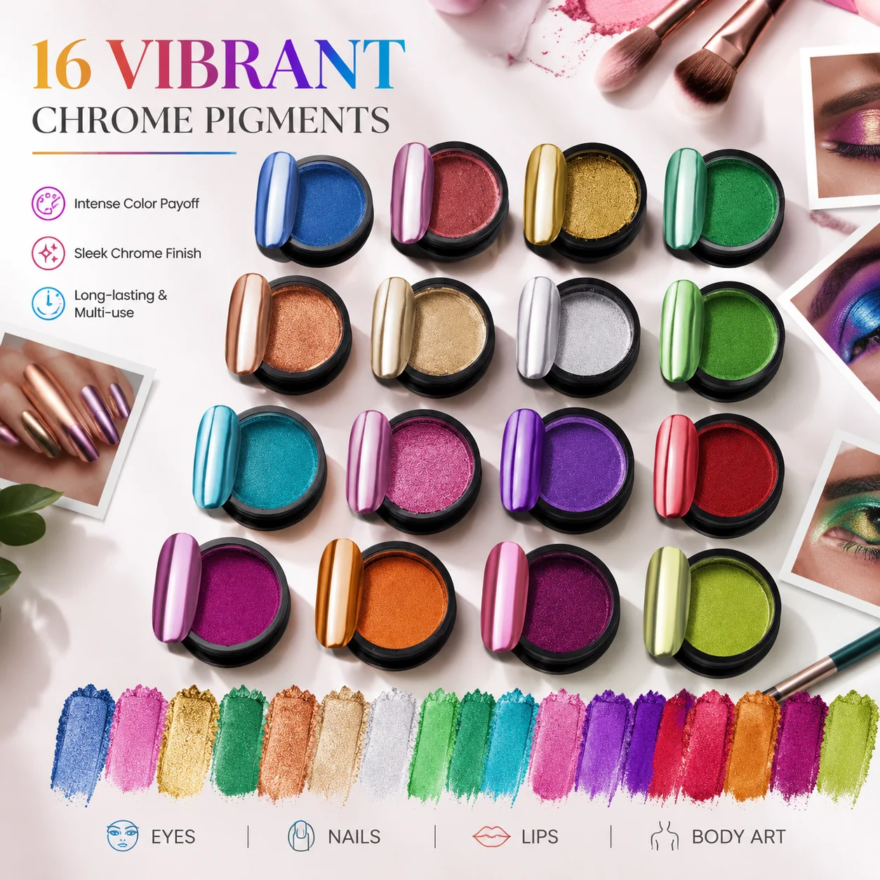 16 Jars Chrome Nail Powder Magic White Pearl Kit Mirror Holographic Dip Nail Powder Decoration Iridescent Aurora Mermaid Pigment