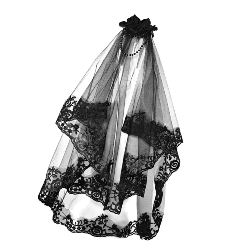 Wedding Bridal Black Tulle Veils with Comb Festival Halloween Party Cosplay Costume Accessories Veils for Women 80cm image 6
