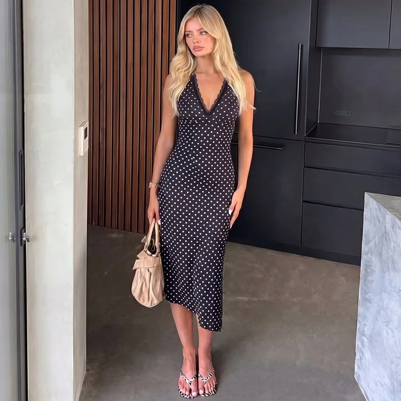 

Ticketsx Women's Printed Sexy Dress Fashion Deep V Backless Lace Up Elegant Dress Summer Party Vintage High Waist Female Dress
