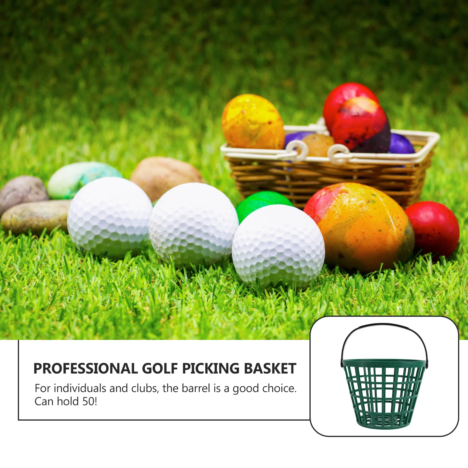 

50Pcs Ball Basket Rust Proof Stackable Golfball Container Swivel Handle for Outdoor Driving Range Clubs and Personal Use