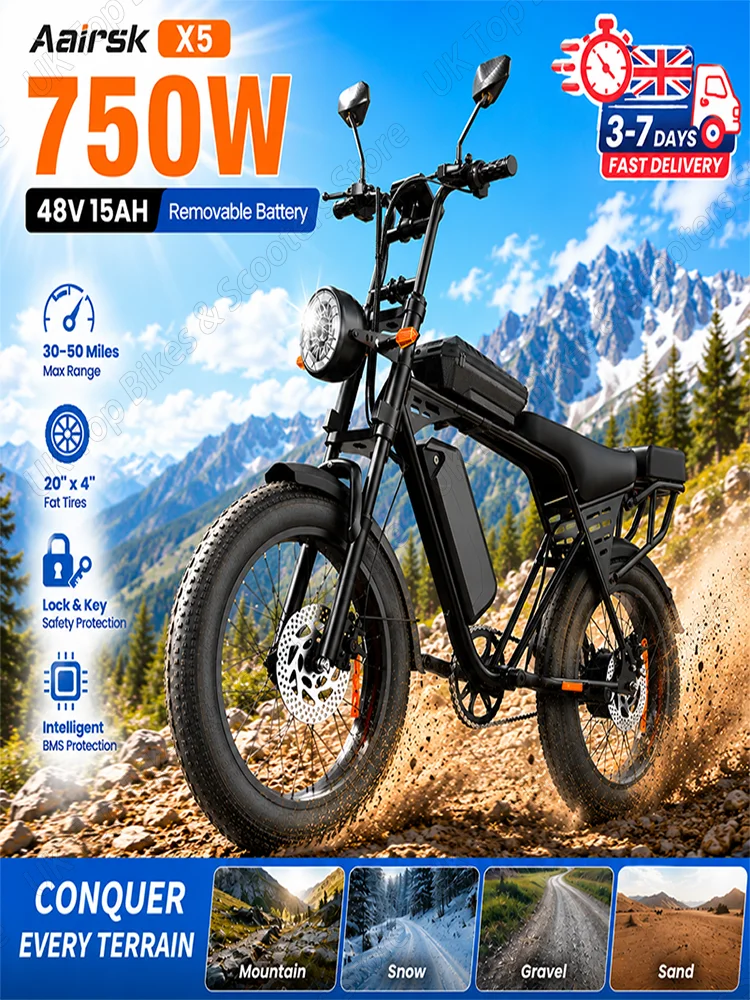 AliExpress NONE Aairsk X5 Adult Electric Bike 750W Motor 48V15AH Battery Adult Electric Bike 20*4.0 Inch Fat Tire Mountain Riding E-bike