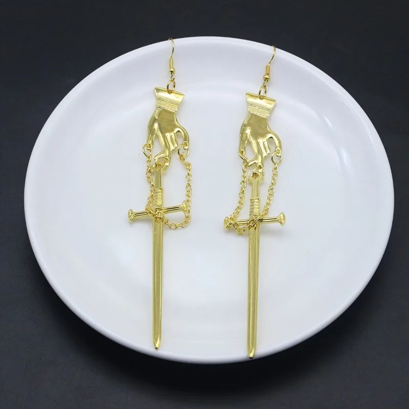 Gothic Punk Earrings for Women Swords Hand Earrings Statement Gothic Medieval Witch Mysterious Female Gift Halloween Jewelry