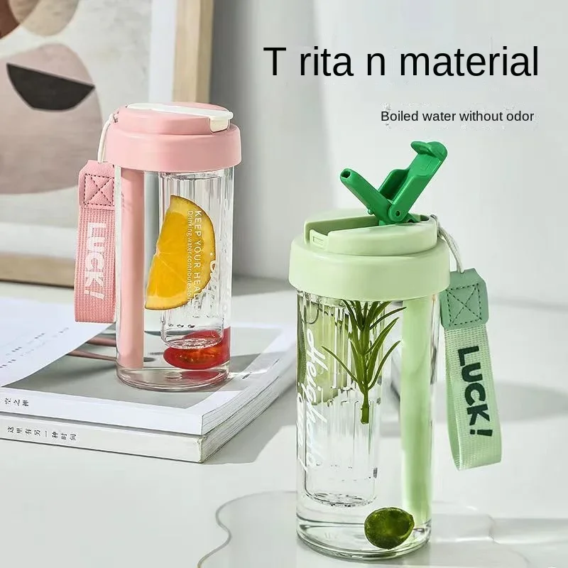 Summer Portable Water Cup 600 Ml Sports Water Bottle Food Grade Tritan Material Water Cup Female Straw Cup Handy Cup