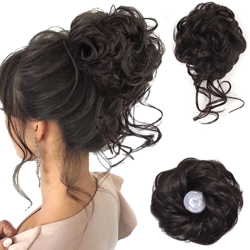 

Короткие волнистые вьющиеся синтетические прически, искусственные резинки для волос, хвост, наращивание волос, пучки для женщин, 2 шт., грязные вьющиеся булочки, кусочки волос