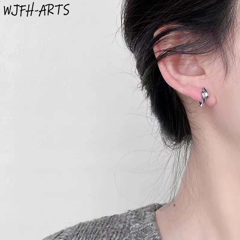 WJFH-ARTS Smooth Metal Loop Water Droplet Stack Earrings For Women 925 Silver-Plated Minimalist Hoop Earrings Jewelry Gift Party