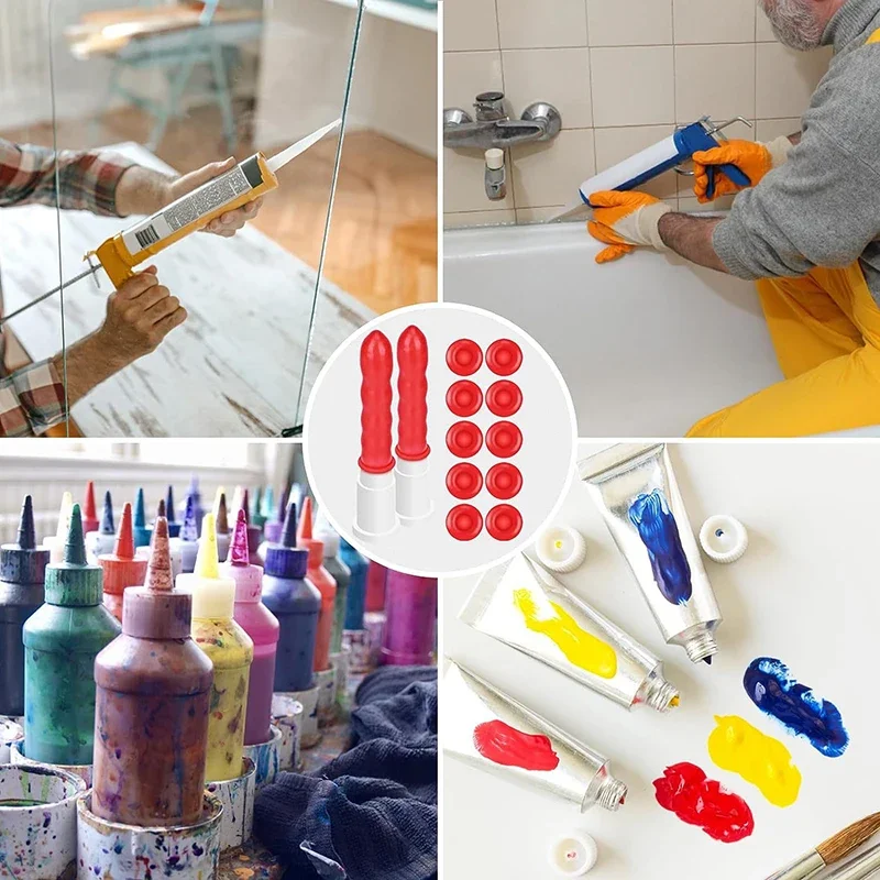 10개 레드 코킹 캡 씰링 캡 (코킹 건 노즐용) 보호 커버 유리 접착제 팁 배럴 접착제 입구 보호 캡