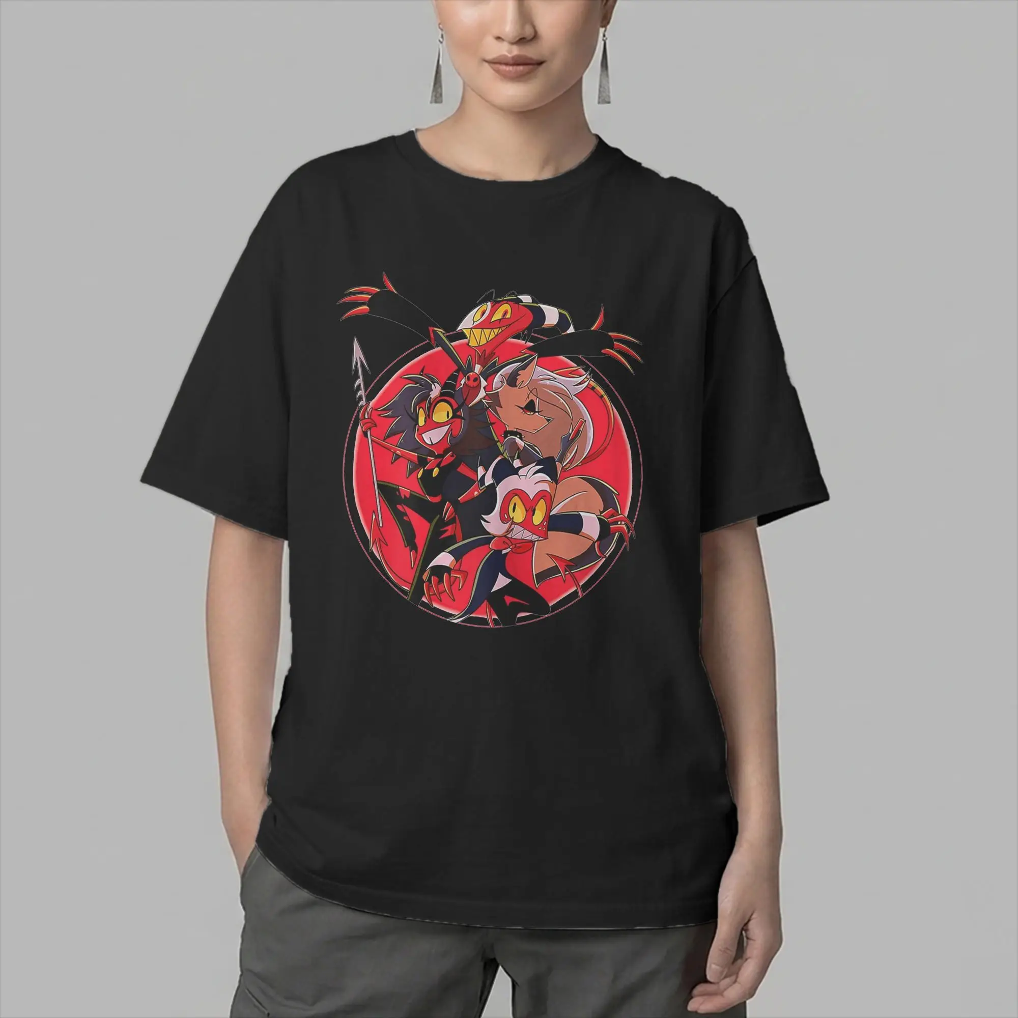 Men T-Shirts Helluva Boss Cartoon Novelty 100% Cotton Tee Shirt Short Sleeve Loona Millie T Shirts O Neck Clothes Gift Idea