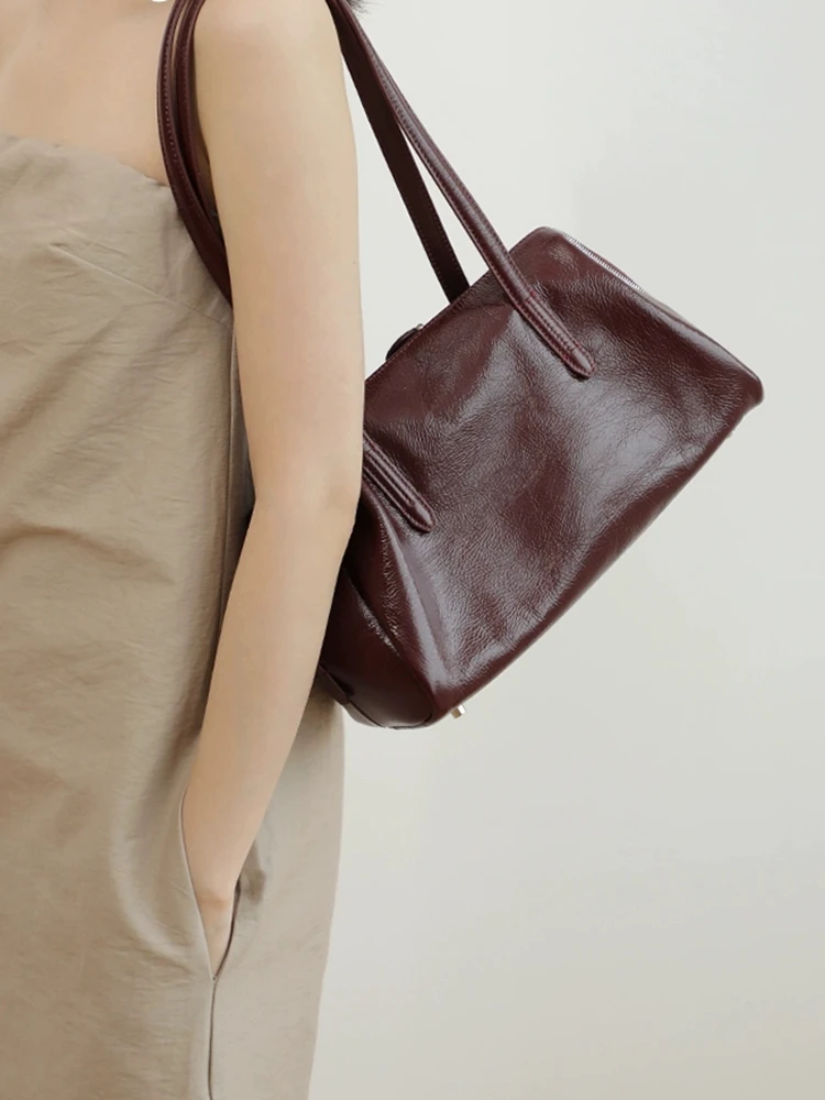 Fashion Simple Retro Genuine Leather Women Tote Bag\\Handbag Real Leather Lady Underarm Shoulder Bag New