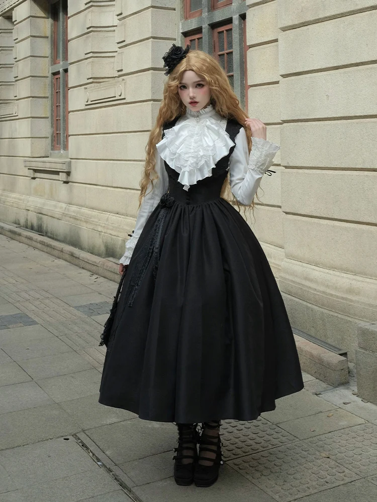 Original Design By Withpuji: Retro Gothic Hepburn Dress Cla Black Coat/chest Support Jsk/short Jsk Cos Lolita Tea Party Dress