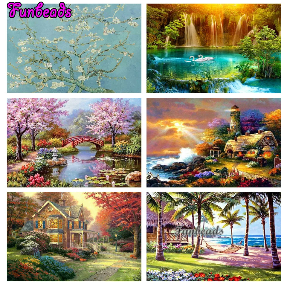 5D Diamond Painting Kit Landscape Tree River DIY Mosaic Full Round Drill Picture Of Rhinestone Daimond Embroidery Decor TT130