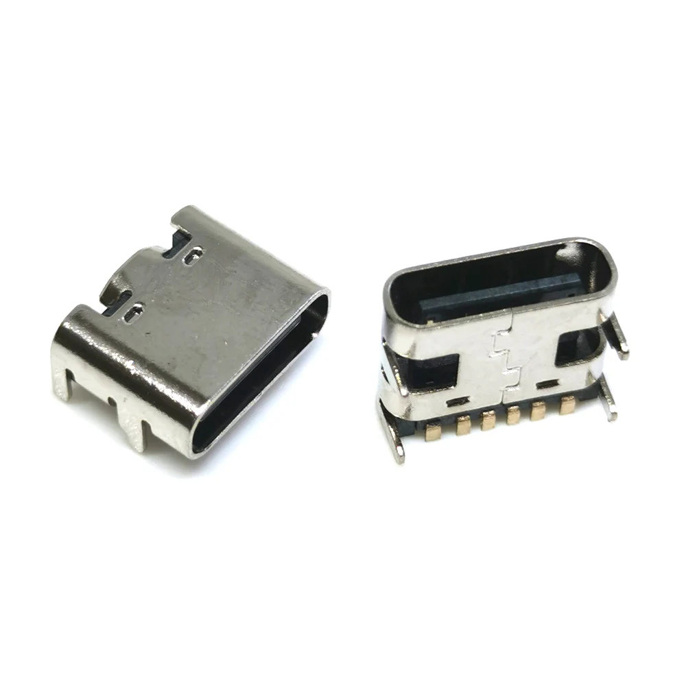 

6 Pin SMT Socket Connector Micro USB Type C 3.1 Female Placement SMD DIP For PCB Design DIY High Current Charging