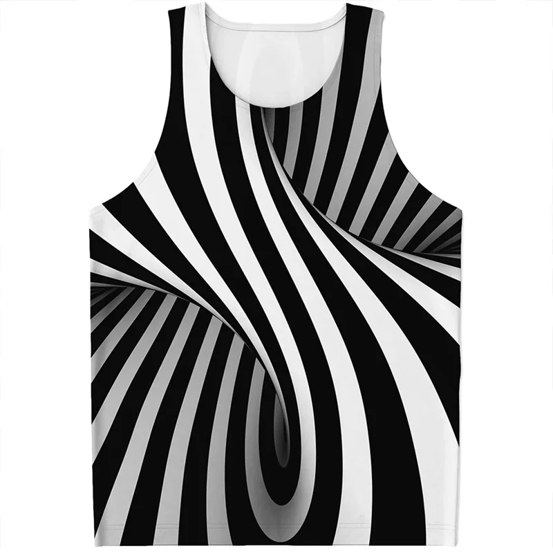 Fashion Black White Psychedelic Pattern Tank Top Men 3d Printed Optical Illusion T-shirt Women Summer Street Sleeveless Vest