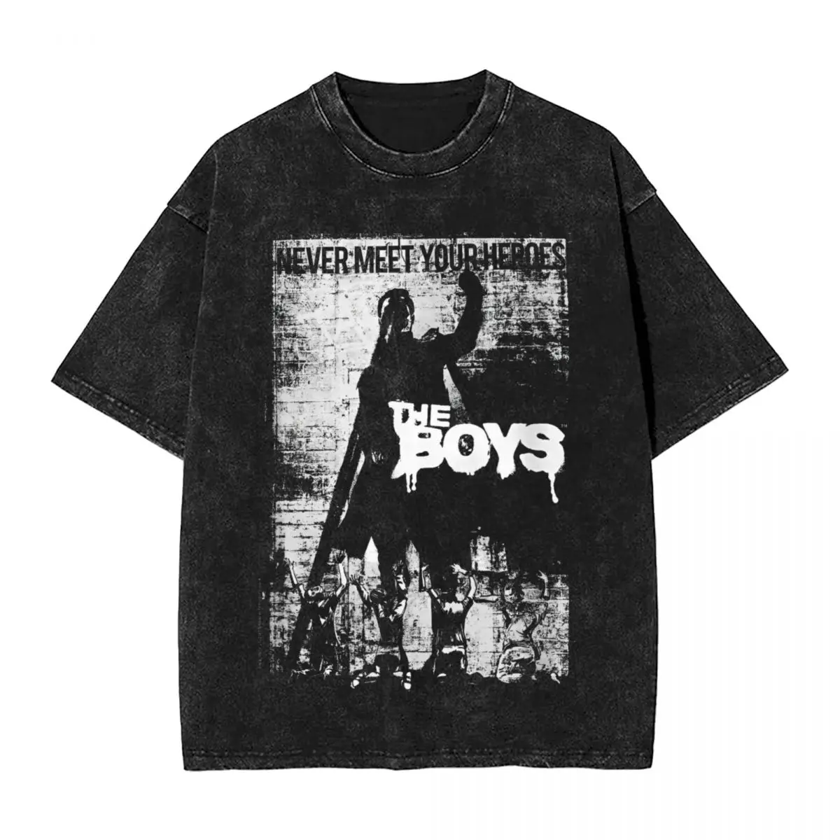 Washed T Shirt The Boys Never Meet Your Heroes Retro T-Shirts Oversize Streetwear Cotton Graphic Tops Tee Shirt for Men Women