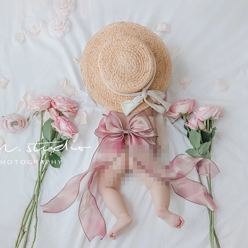 

Children's Shooting Props Cute Simple Newborn Baby Photography Props Accessories Hat Bow Sun Hat Children's Shooting Decoration