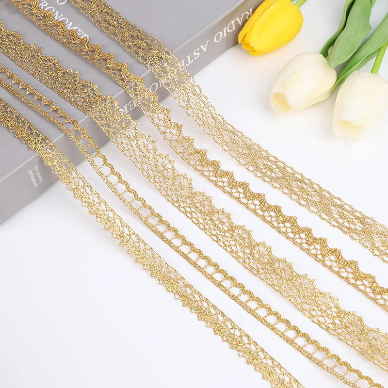 5/10Yard Oro Argento Pizzo Net Trim Nastro Curva Tessuto di pizzo Cucito Centipede Intrecciato Pizzo Da Sposa FAI DA TE Vestiti Accessori Artigianali