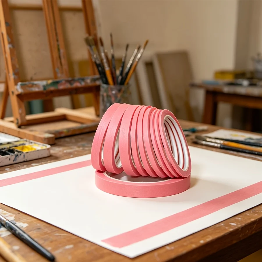 Pink Fine Line Masking Tape, No Residue Painters Tape, Multi Width for Nail Art Edges, Watercolor Painting