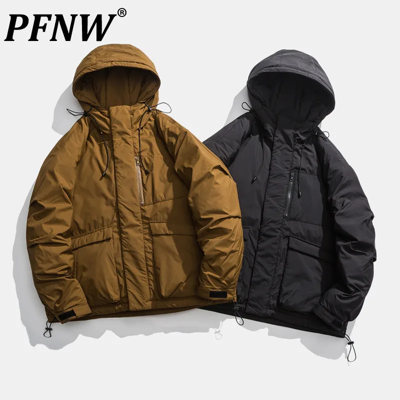 

PFNW 2024 Winter New Warm Hooded Down Jacket Men's Outdoor Functional Black Thick Zipper Jacket Male Fashion Cotton Coat 12C1363