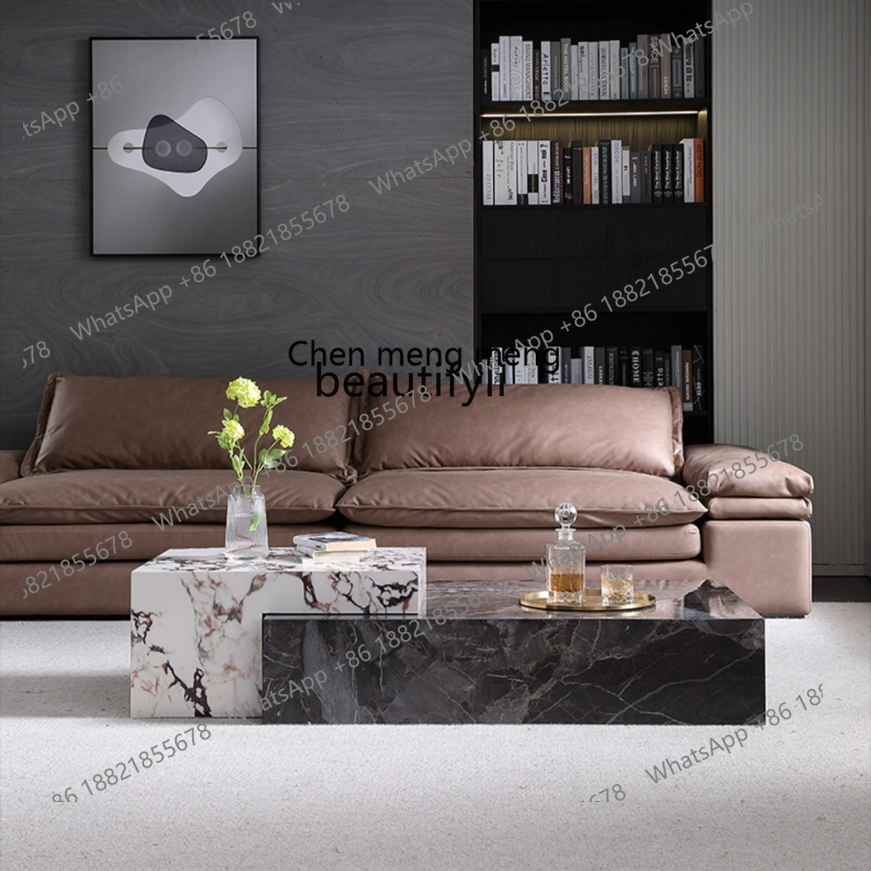 Italian Minimalist Sintered Stone Coffee Table Light Luxury Modern High-End Feel Living Room Home High-End Designer Rectangular