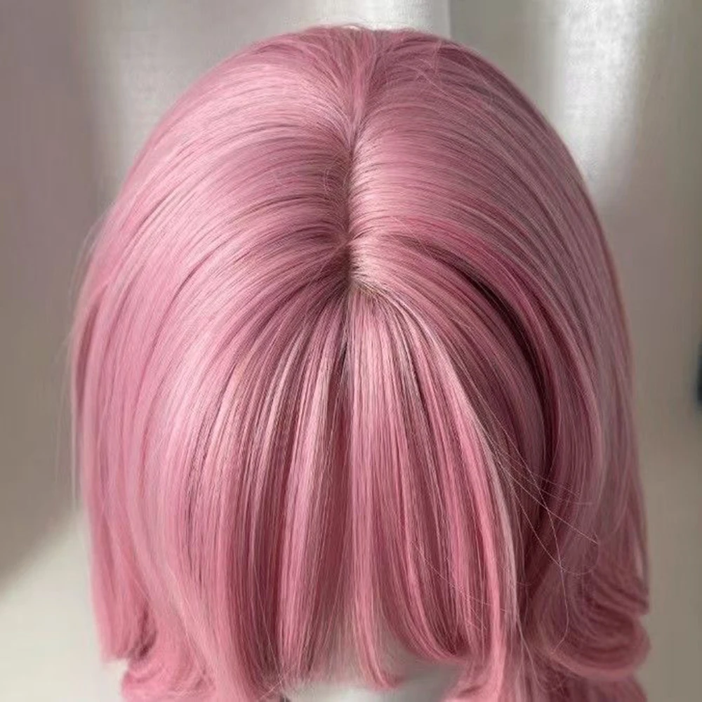 วิกผมสีชมพู ผมยาว ผมเทียมเลียนแบบผมอนิเมะ อุปกรณ์เสริมสำหรับเกม คอสเพลย์ หมวกคลุมศีรษะแบบเต็ม ทรงผมหยิก อุปกรณ์ประกอบฉากถ่ายภาพ