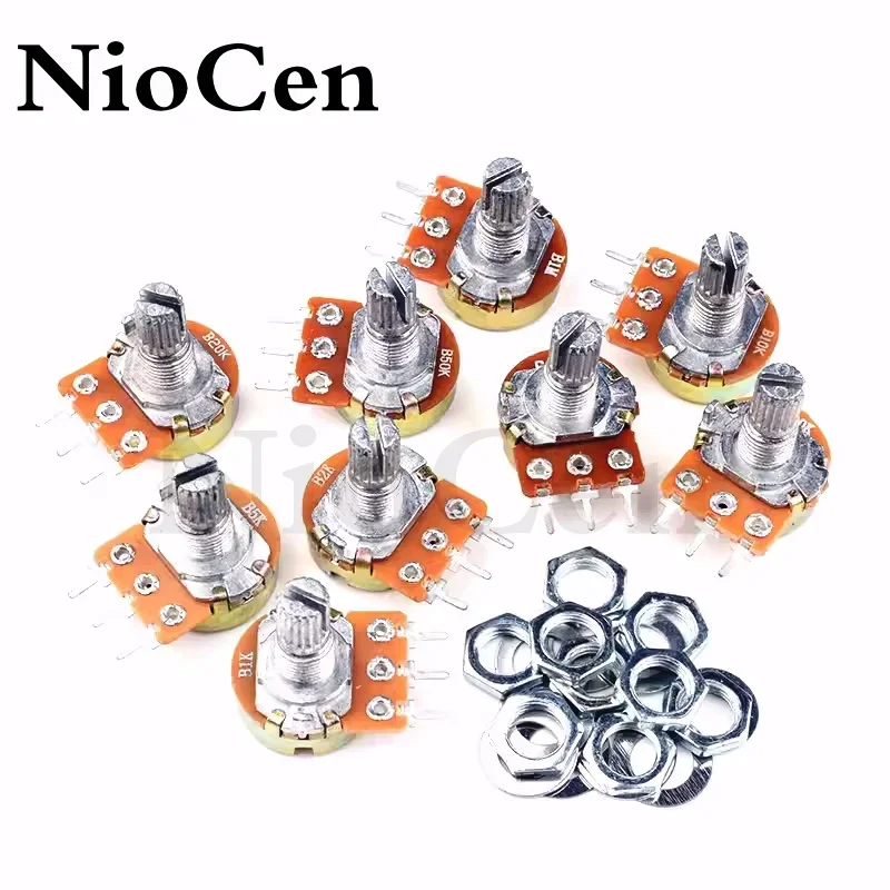 (10개) WH148 15mm 3핀 리니어 포텐셔미터 너트 및 와셔 포함 1K 2K 5K 10K 20K 50K 100K 250K 1M 포텐셔미터 키트