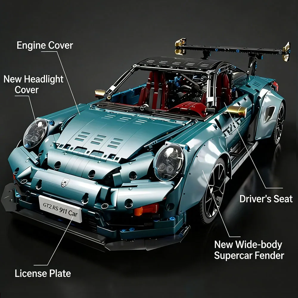 T5026 MOC الأزرق سوبر سيارة رياضية 1:8 نموذج مدينة 911 الرياضة سيارة لتقوم بها بنفسك ألعاب إبداعية اللبنات هدية للبنين 3389 قطعة