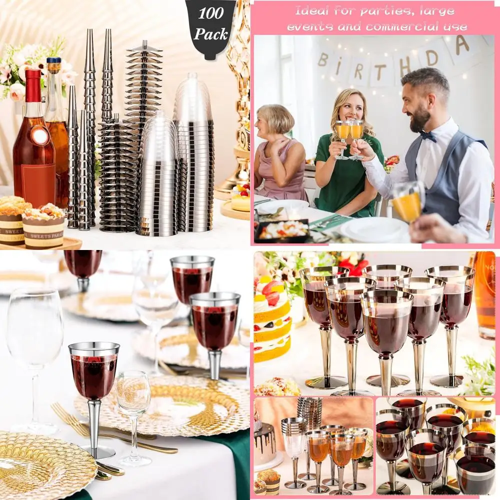 

8 oz Bulk Rimmed Plastic Wine Glasses - Clear Stemmed Cups for Parties, Weddings, and Special Events