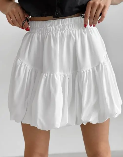 Chiffon Pure White Balloon Skirt Medium Long Skirt 2025 Spring/Summer Fashion New Women's Short Skirt