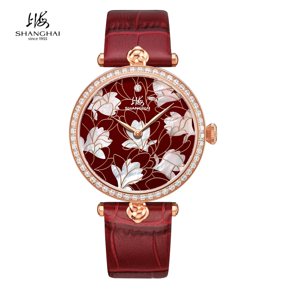 Shanghai SH LADIES Collection Magnolia In Blossom Watch Automatic Women's Watches Luxury Diamond Sapphire Crystal Leather S2603