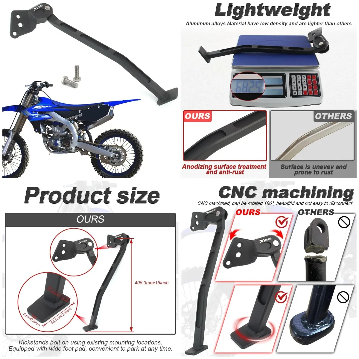 

Подставка для велосипеда для грязи, совместимая с YZ250F YZ450F 2014-2025, боковая подставка для мотоцикла, боковая поддержка ног