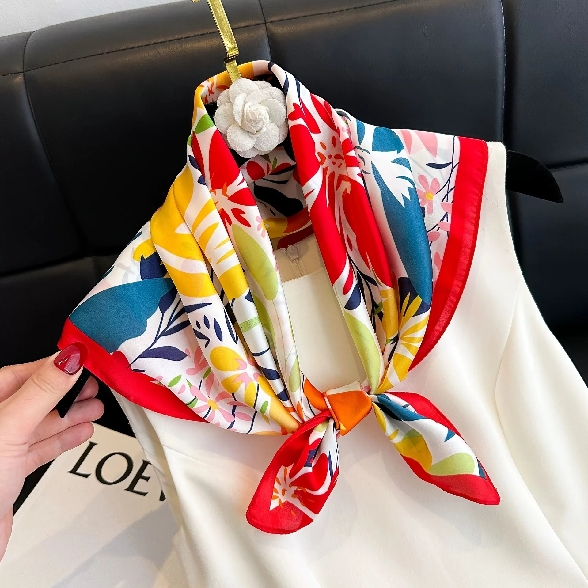 Luxury Brand 2025 Floral Print Square Silk Scarf for Women Hijab Hair Bands 70cm Neckerchief Female Satin Shawl Ribbon Headband image 6