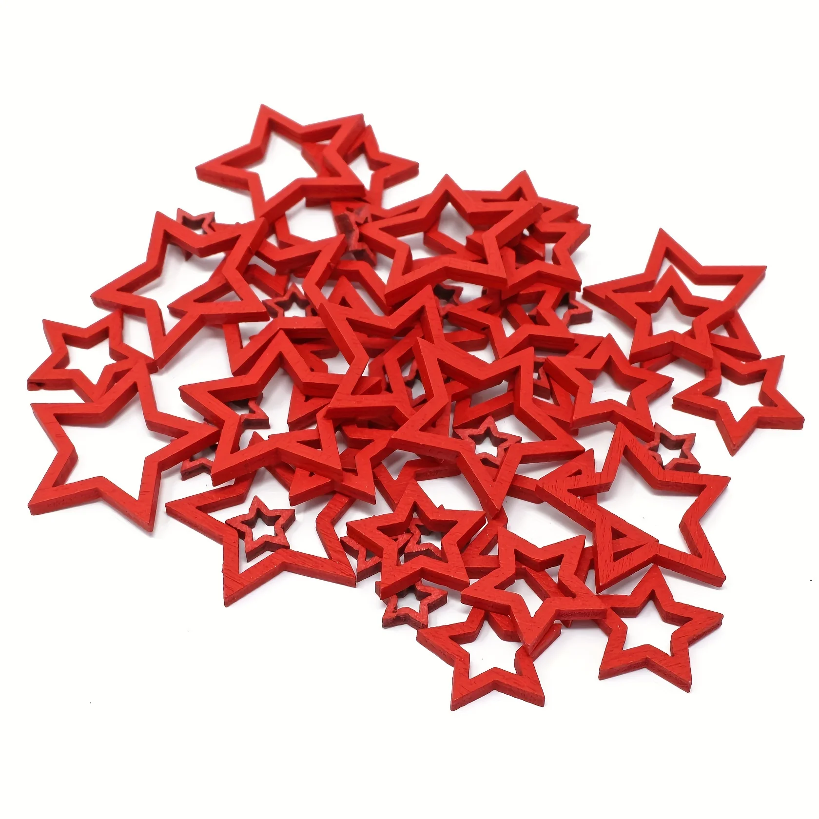 50pcs 10~30mm Wooden Mixed Sizes Cut Out Christmas Wood Hollow Stars Cutouts Confetti For DIY Xmas Decoration Crafts