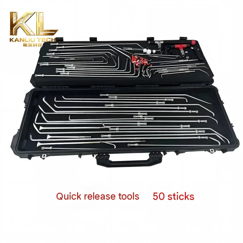 50Pcs Quick Release PDR Dent Repair Tools, Replaceable Handle Hooks & Push Rods, Auto Body Paintless Dent Removal Accessories