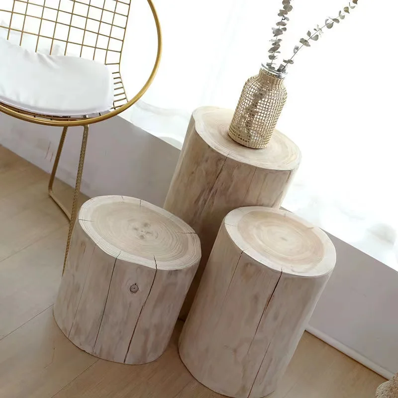 Stump, Stump, Solid Wood Pier, Log Stool, Nordic Simple Round Stool Creative Shoe Change Stool, Log Edge Few Bedside Tables