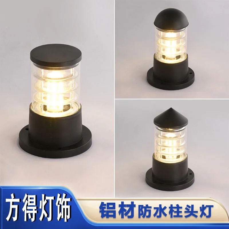 Cross-border European aluminum outdoor waterproof garden light, flat head lawn light E27 lamp head, garden gate light, column he
