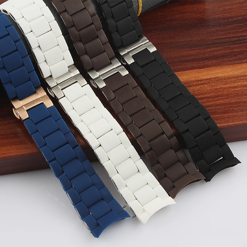 

20 23mm black blue silicone wrap solid stainless steel watchband for Armani AR5858 5867 5905 5920 6066 wrist strap bracelet belt