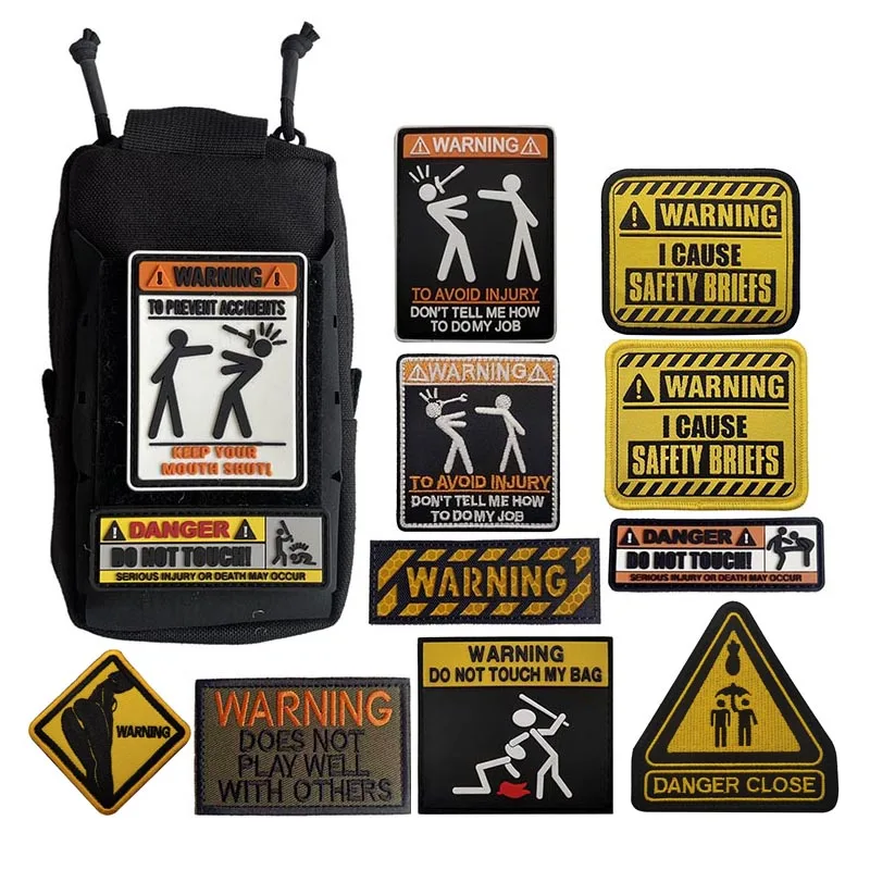 Warning,KEEP YOUR MOUTH SHUT,DANGER DO NOT TOUCH Tactical Emblem Clothes Applique Embroidery PVC Rubber Patches,Backpack Sticker