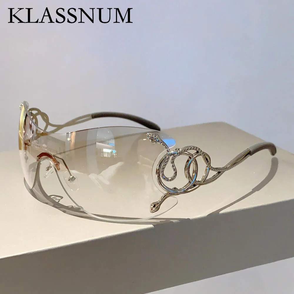 

Silver Y2k Rimless Sunglasses Women Stylish Gradient Lens Outdoor Shades Trendy Luxury Brand Design Metal Frame Eyewear Goggles