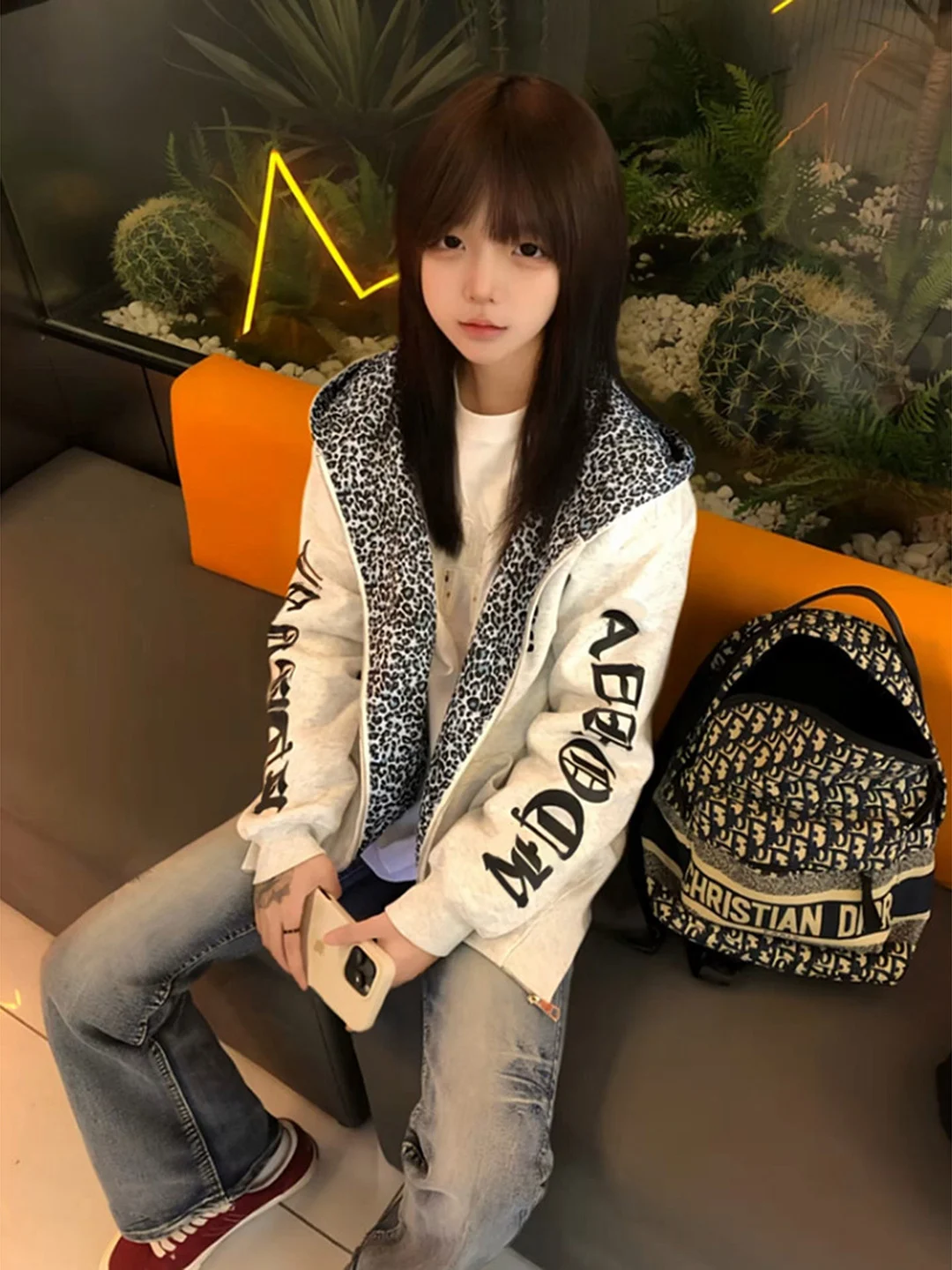 

Модный женский кардиган-худи оверсайз с леопардовым принтом и лоскутным дизайном, осенне-зимняя верхняя одежда