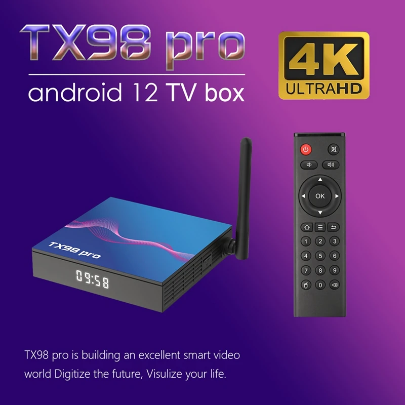 ELECT-TX98 PRO Android 12 TV BOX 4G 64G Allwinner H618 Quad Core 6K 4K BT 5G Wifi6 Voice Smart Media Player Set Top Box
