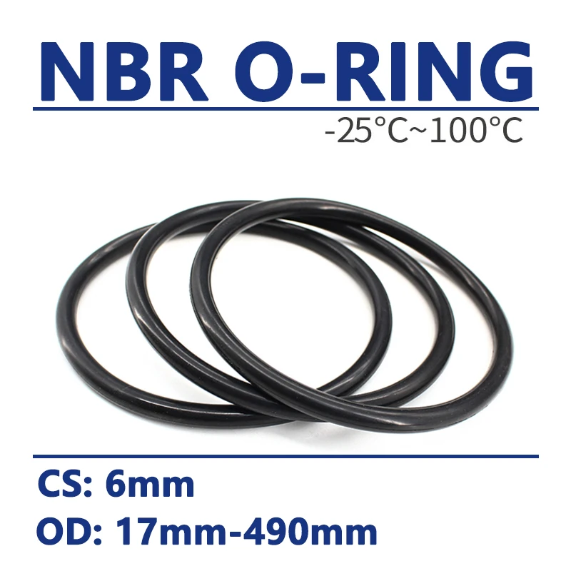 

CS 6mm O-Ring NBR O Ring Sealing Gasket OD 17mm-490mm Black Nitrile Rubber Spacer Oil Resistance Washer Round Shape High Temp