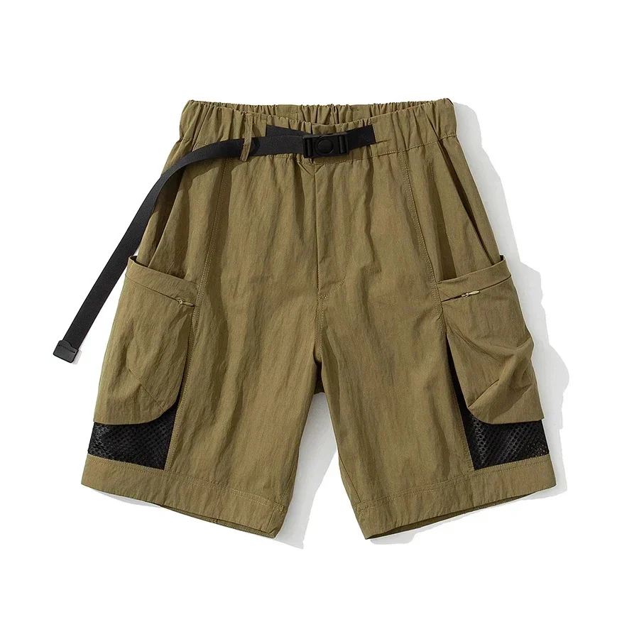 Men Outdoor Sport Belt Splice Fashion Loose Casual Quick Dry Cargo Shorts Man Cityboy Harajuku Streetwear Vintage Jogger