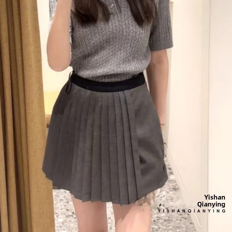 Faionable A-lijn Kleur Blo Hoge Taille Plooirok voor Dames Lente Herfst Seizoensgebonden Elastische Taille Ontwerp Dames Pr...