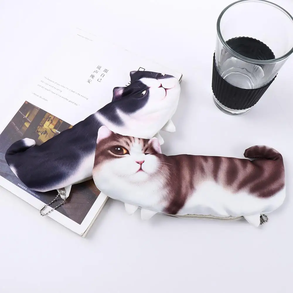 Kids Creative Pencil Pouch School Supplies Student Gift Soft Cloth Pen Bag Storage Organizer Pencil Case Simulation Cartoon Cat