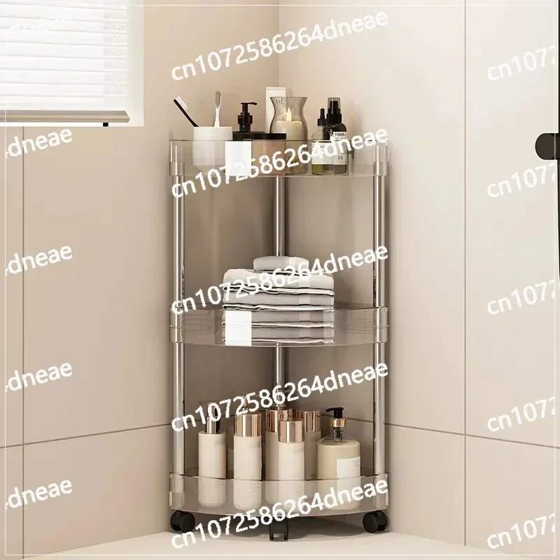 

Stainless Steel Rack Multi-Layer Transparent Bathroom Shelf Storage Trolley Easy-Move Corner Space-Saving for Bathroom