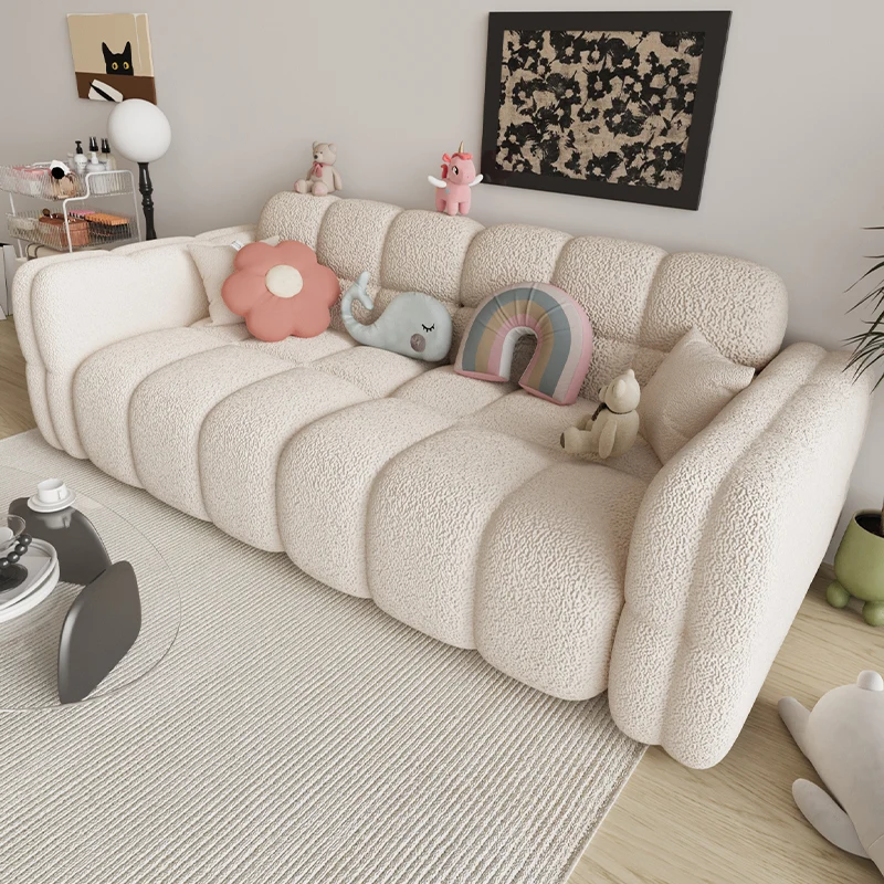 Cream wind marshmallow sofa small apartment living room Internet celebrity fabric double three lamb wool bedroom lazy small sofa